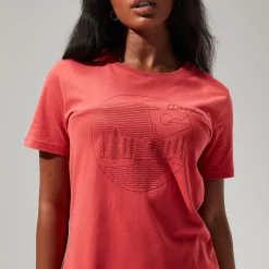 Berghaus Linear Landscapre Long Sleeve T-Shirt für Damen - Rot-Damen T-shirts